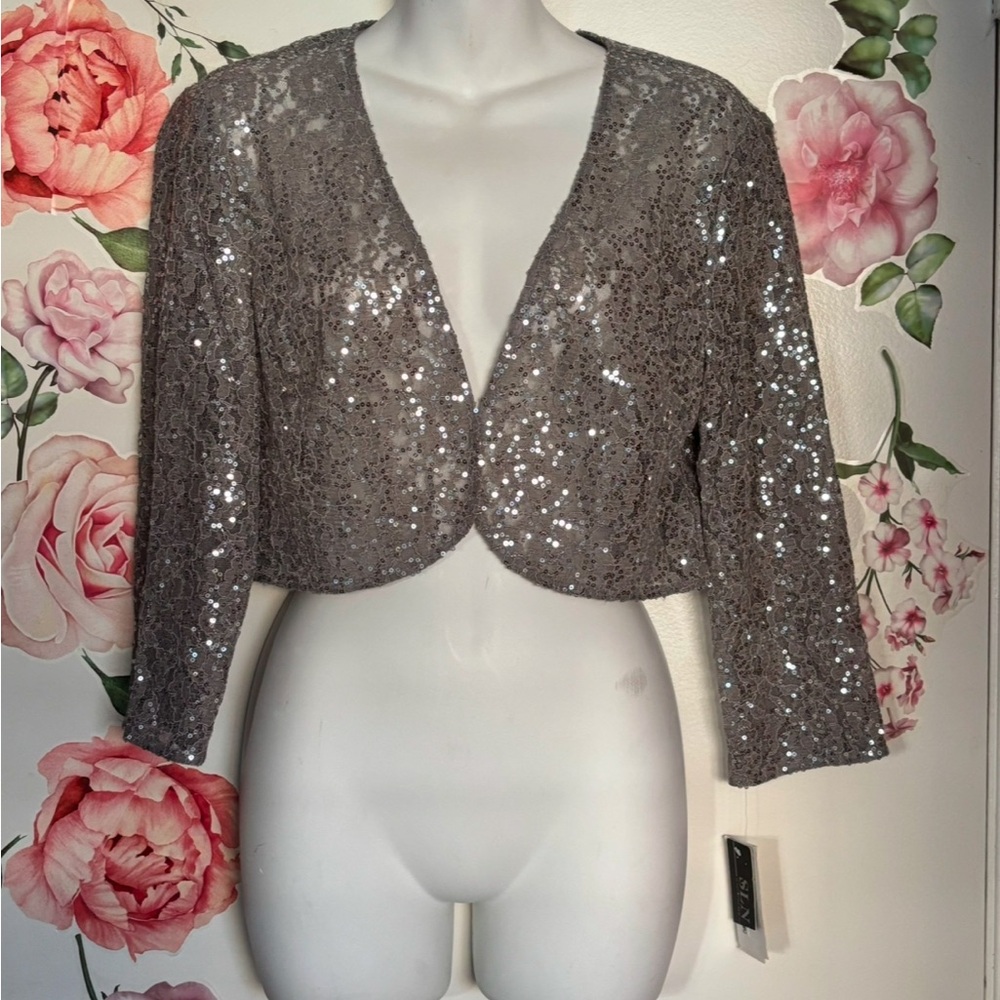 SL Fashions Silver Blazer with Sequined Embellishments